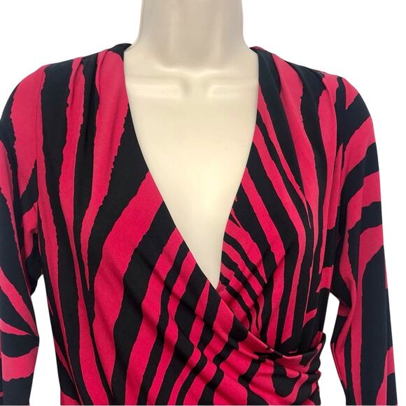 NWT Ronni Nicole Black Red Zebra Office Siren Wrap Dress V Neck Long Sleeve - Picture 5 of 16